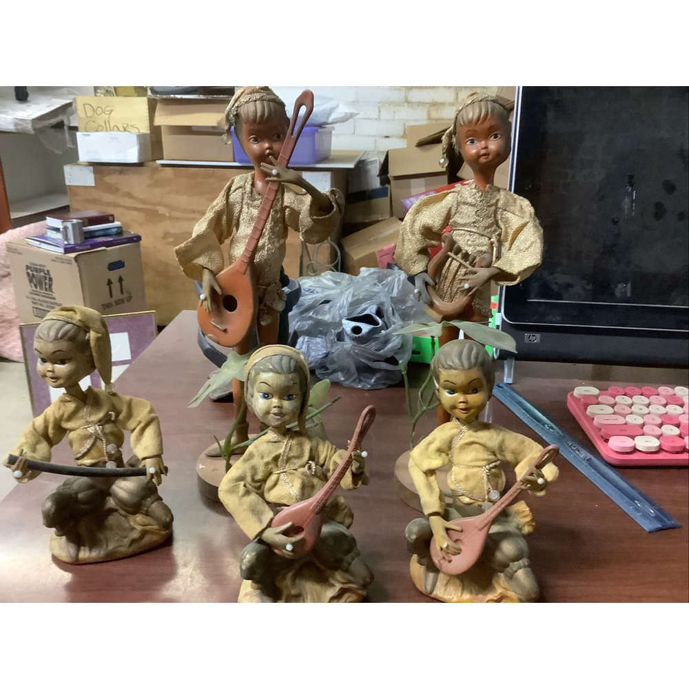 Vintage 1960's Tilso Pixie Elf Set of 5 Decorations Made in Hong Kong